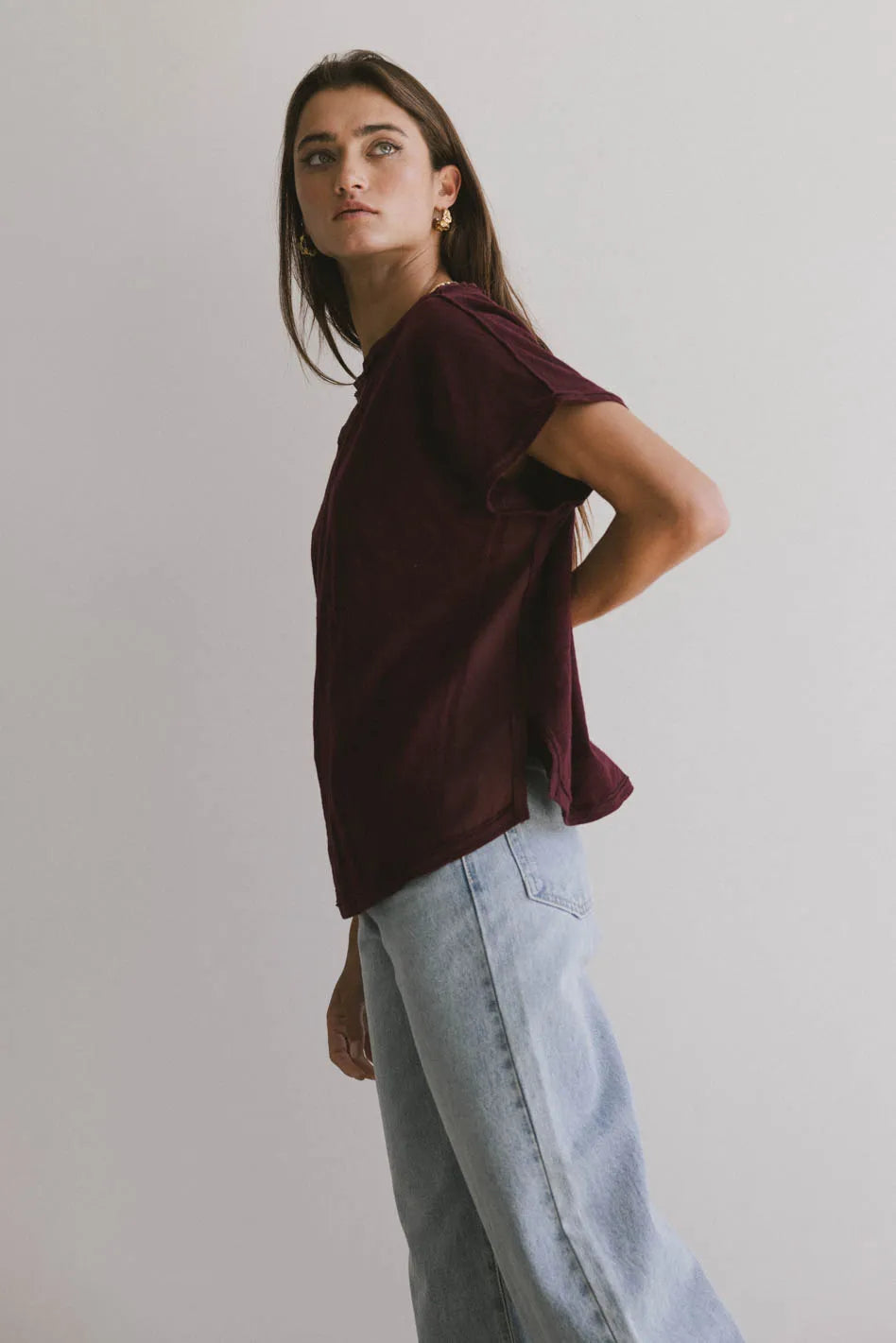 Stylish Indy Contrast Top in Burgundy - Women's Fashion Blouse for Casual & Evening Wear | Final Sale
