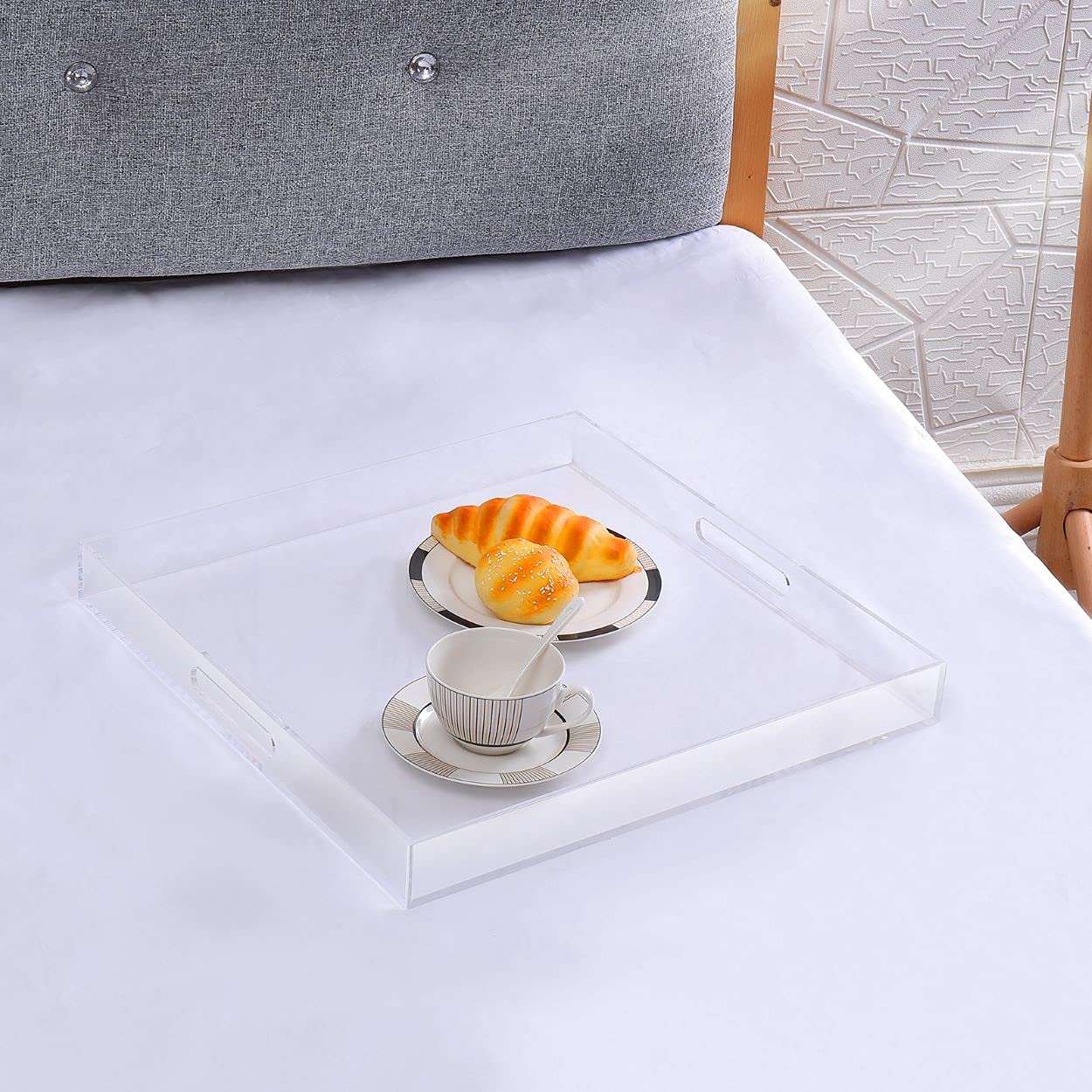 Clear Spill-Proof Acrylic Ottoman Tray with Handles - 18