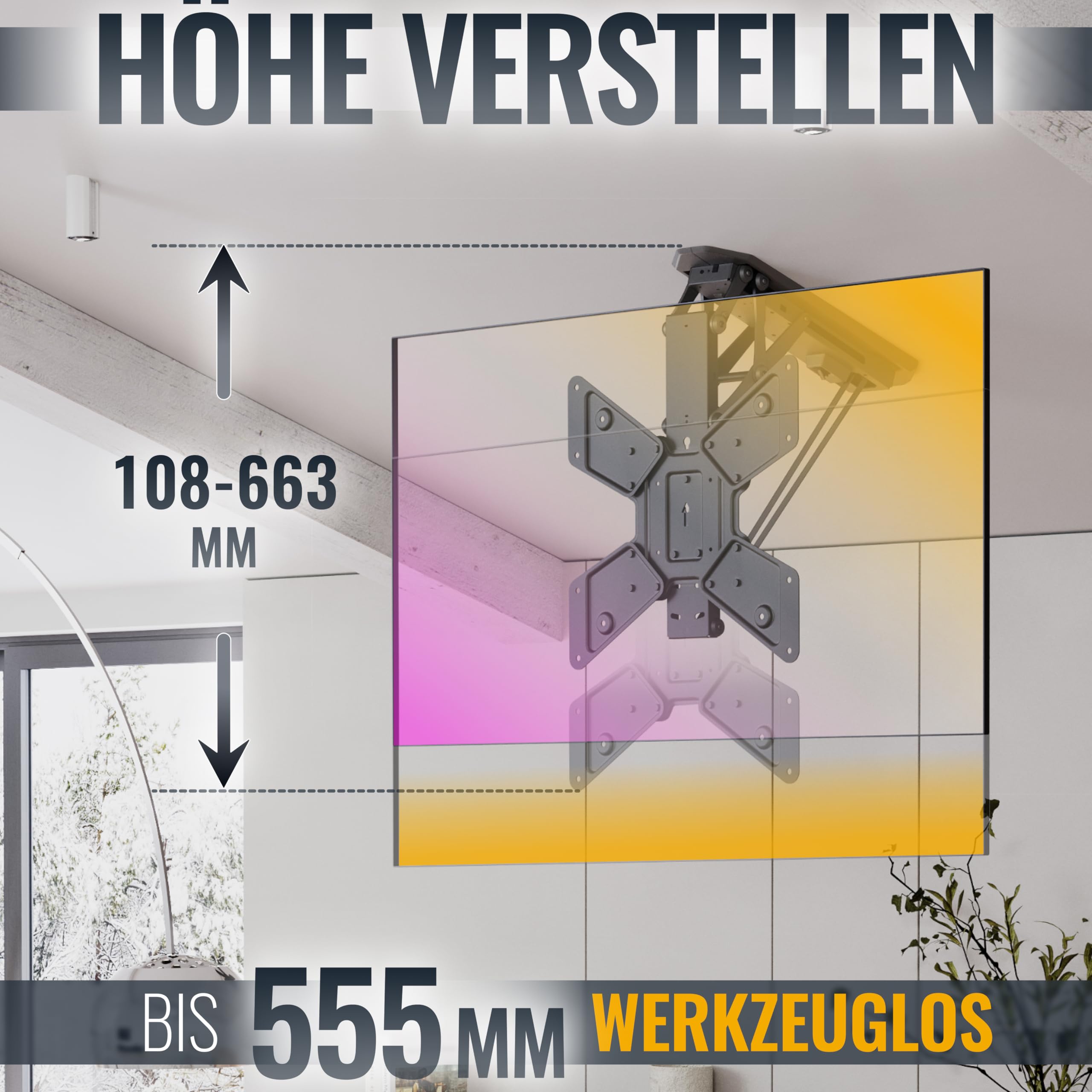 RICOO SE0544 Electric TV Ceiling Mount for 23-55 Inch TVs - Foldable Lift System Supports Up to 30kg & VESA 400x400mm - Perfect for Living Rooms, Bedrooms & Home Theaters