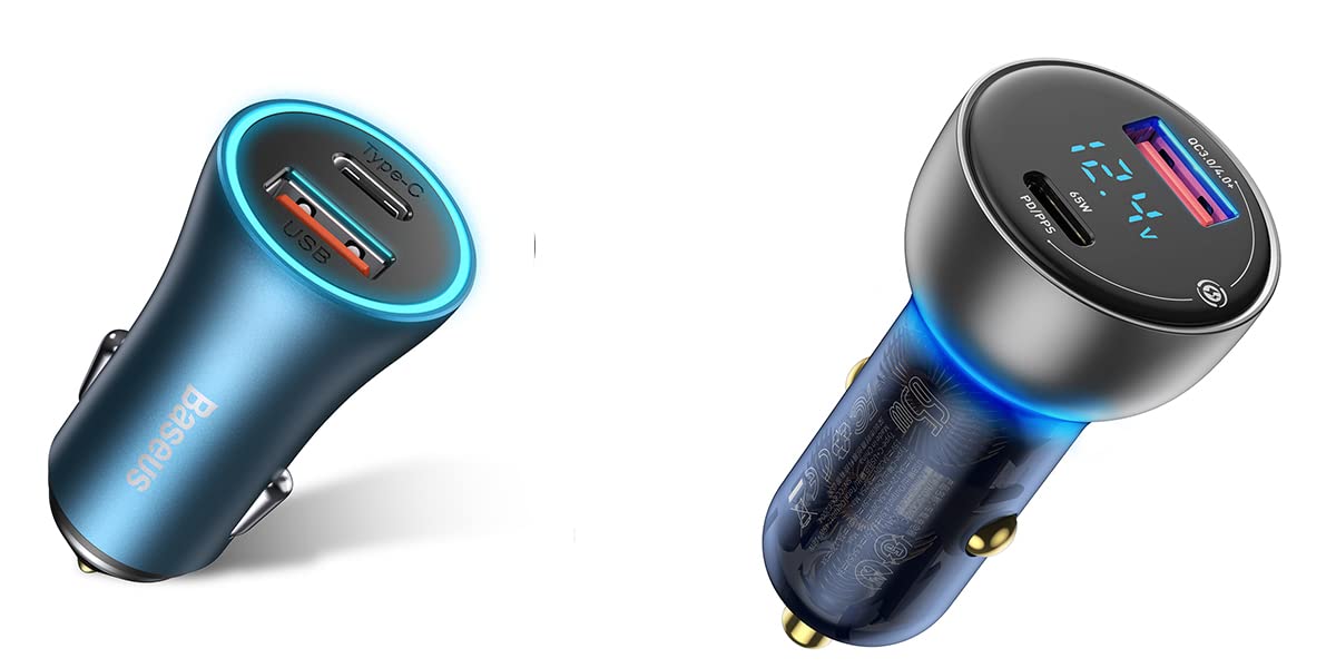 Baseus 40W & 65W Fast Car Charger Adapter - Dual USB C Ports for iPhone 15/14/13, Samsung Galaxy, iPad - Quick Charge 3.0 for Road Trips & Commuting
