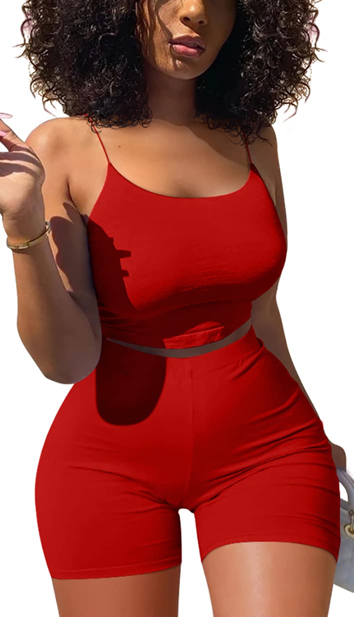 GOBLES Women's Sexy 2 Piece Outfit - Sleeveless Crop Top & High Waist Shorts Jumpsuit Set | Summer Beachwear, Club Party, Date Night Outfits