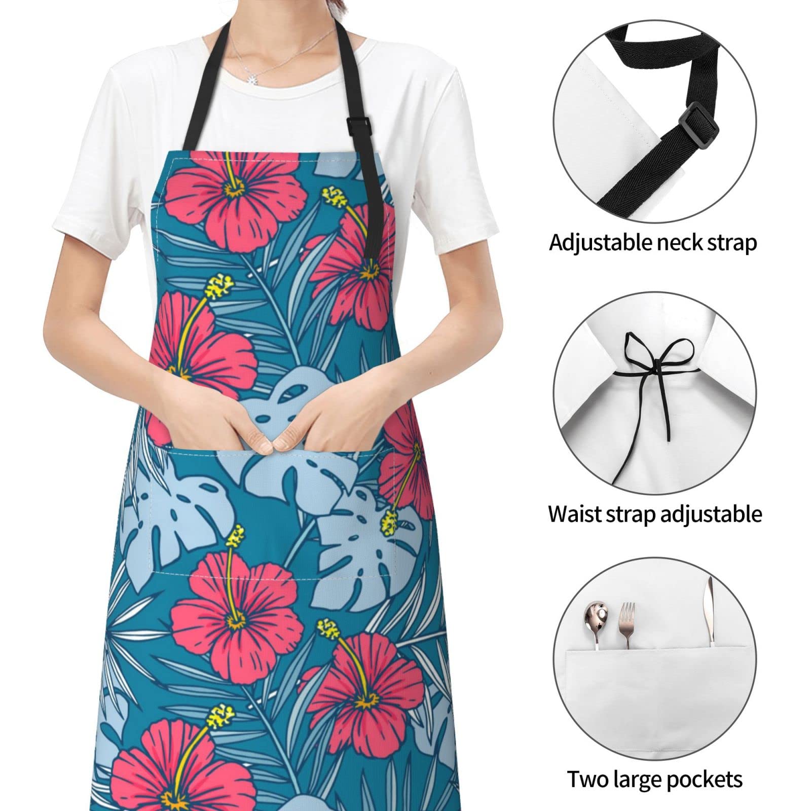 Tropical Hawaiian Apron - Adjustable with Pockets for Kitchen & Gardening
