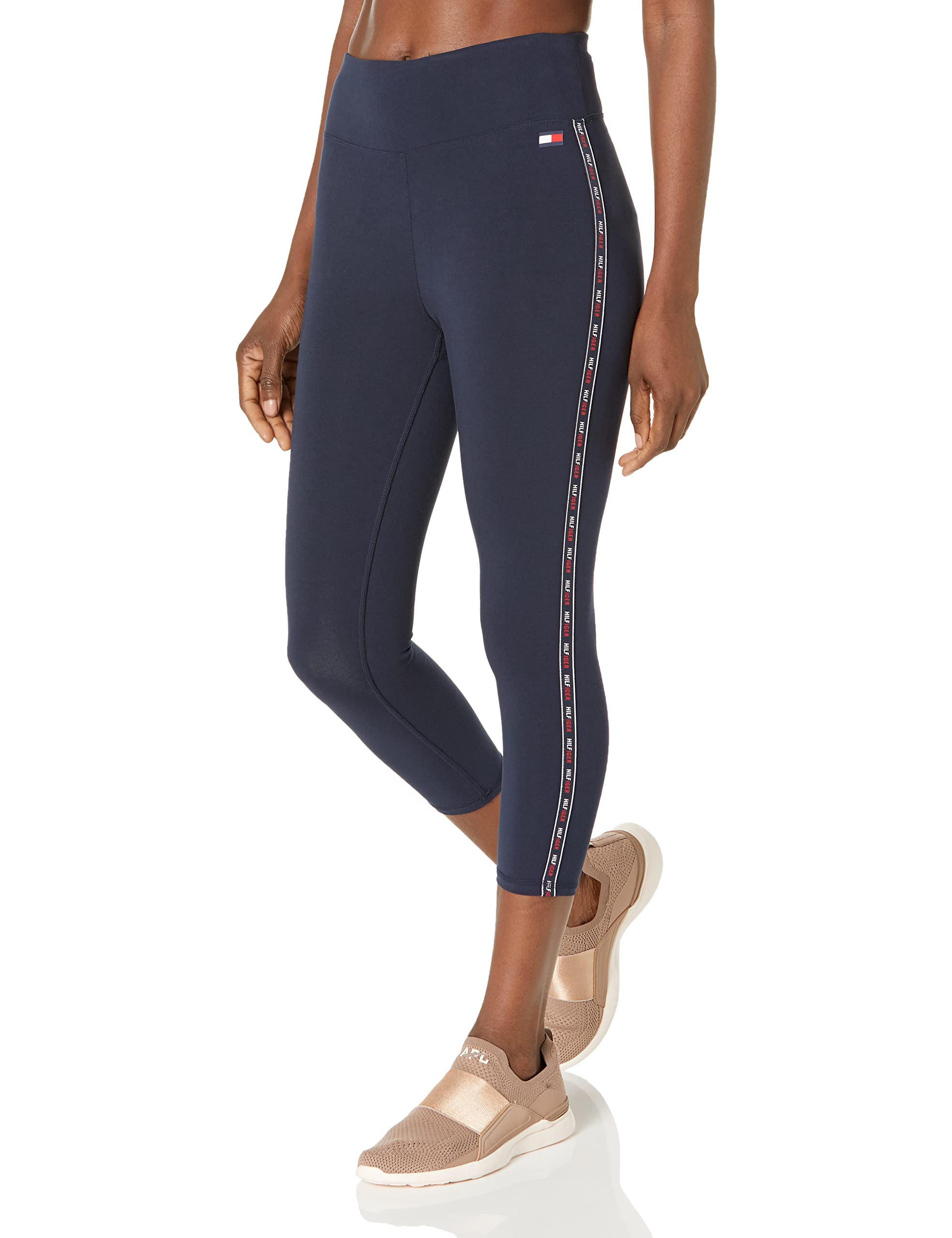 Tommy Hilfiger Women's High-Rise Performance Workout Pants - Cotton Stretch Leggings for Yoga, Running & Gym | Comfortable Athletic Wear for Active Lifestyles