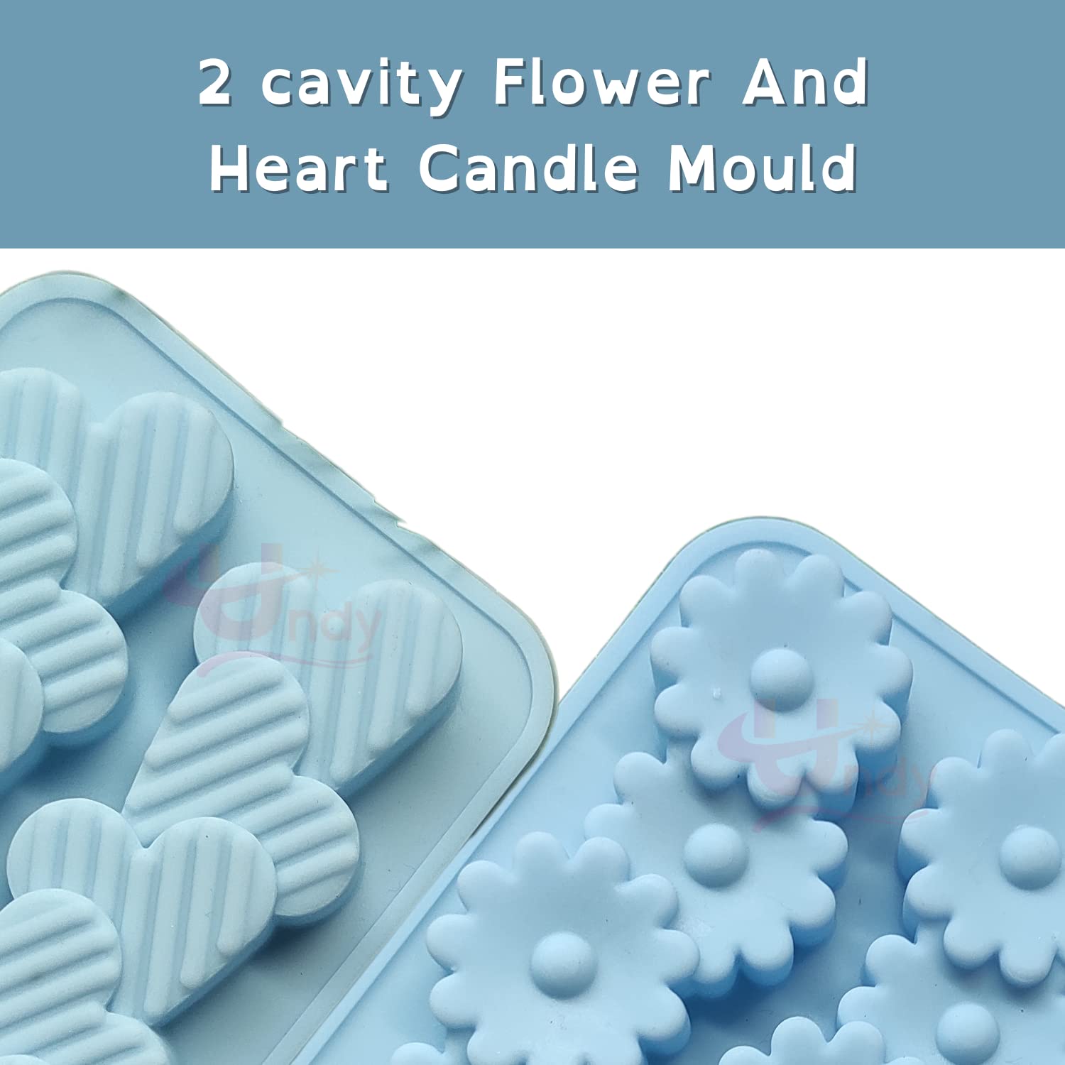Premium 2-Cavity Flower & Heart Stripe Silicone Candle Molds - Multi-Purpose DIY Molds for Candles, Chocolate, Resin & Soap Making (4.5
