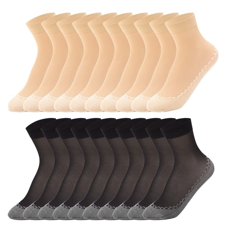 Firtink 20 Pairs Women's Nylon Ankle Socks - Anti-Slip Cotton Sole, Sheer Silky & Reinforced Toe Invisible Socks for Women & Girls | Perfect for Work, Casual Wear & Sneakers
