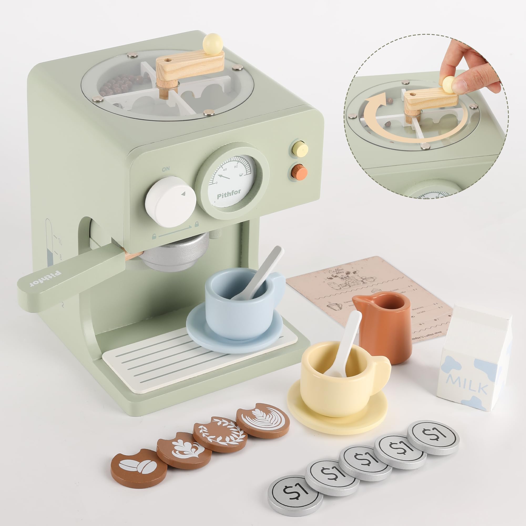 **Wooden Coffee Maker Toy for Kids with Grinder - Pretend Play Kitchen Set, Educational Toy Gift for Toddlers, Boys & Girls - Perfect for Role Play & Early Learning**