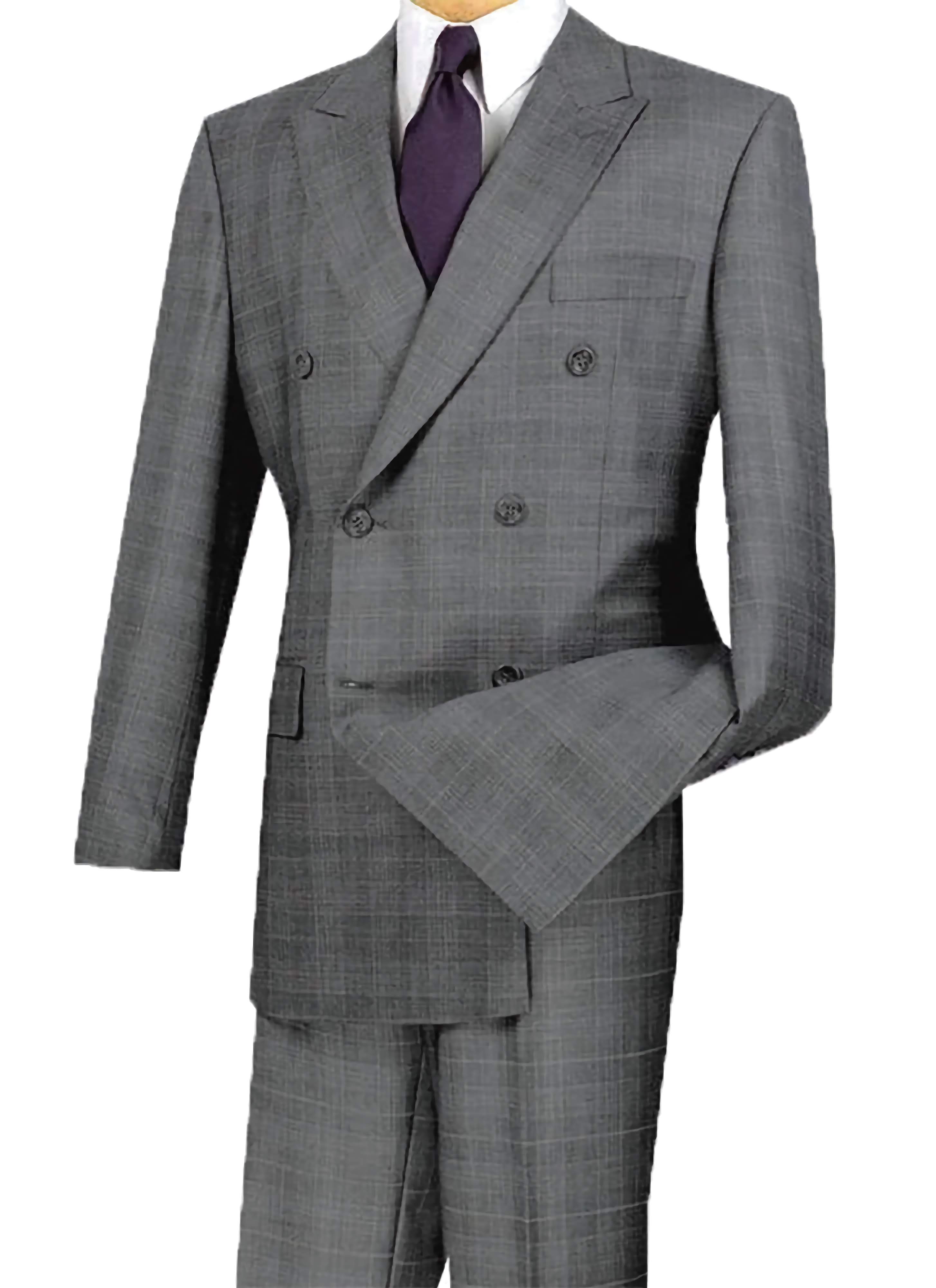 Gray Double Breasted 2 Piece Suit Regular Fit Glen Plaid - Classic Business Attire for Office, Weddings & Formal Events
