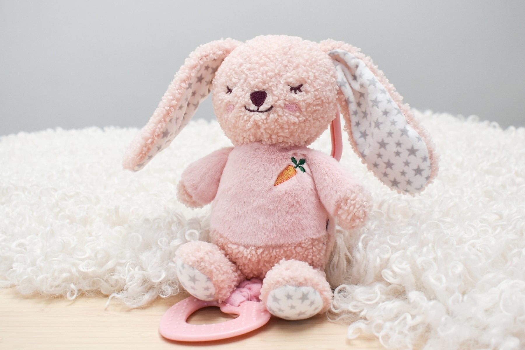 Snuggle Buddy Berry Bunny Jiggle & Shake Clip Toy - Soft Plush Sensory Toy for Babies & Toddlers - Perfect for Strollers, Car Seats & Cribs
