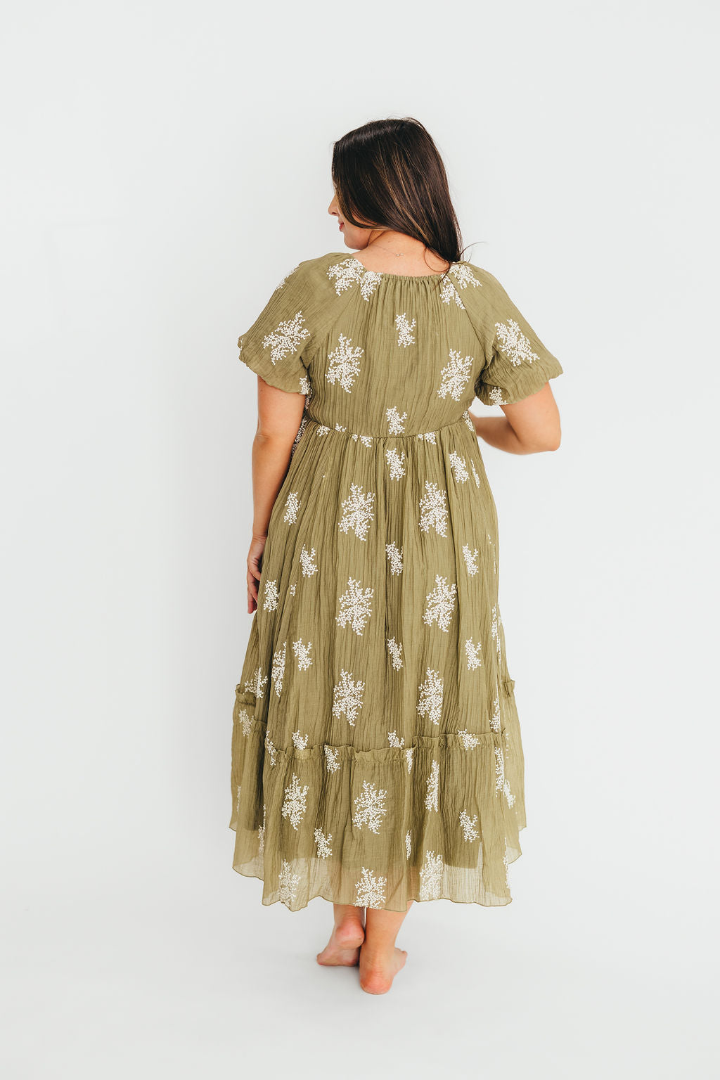 Hallie Embroidered Maxi Dress in Olive - Bump Friendly Maternity Dress & Inclusive Sizing (S-3XL) | Perfect for Pregnancy, Beach Vacations & Special Occasions