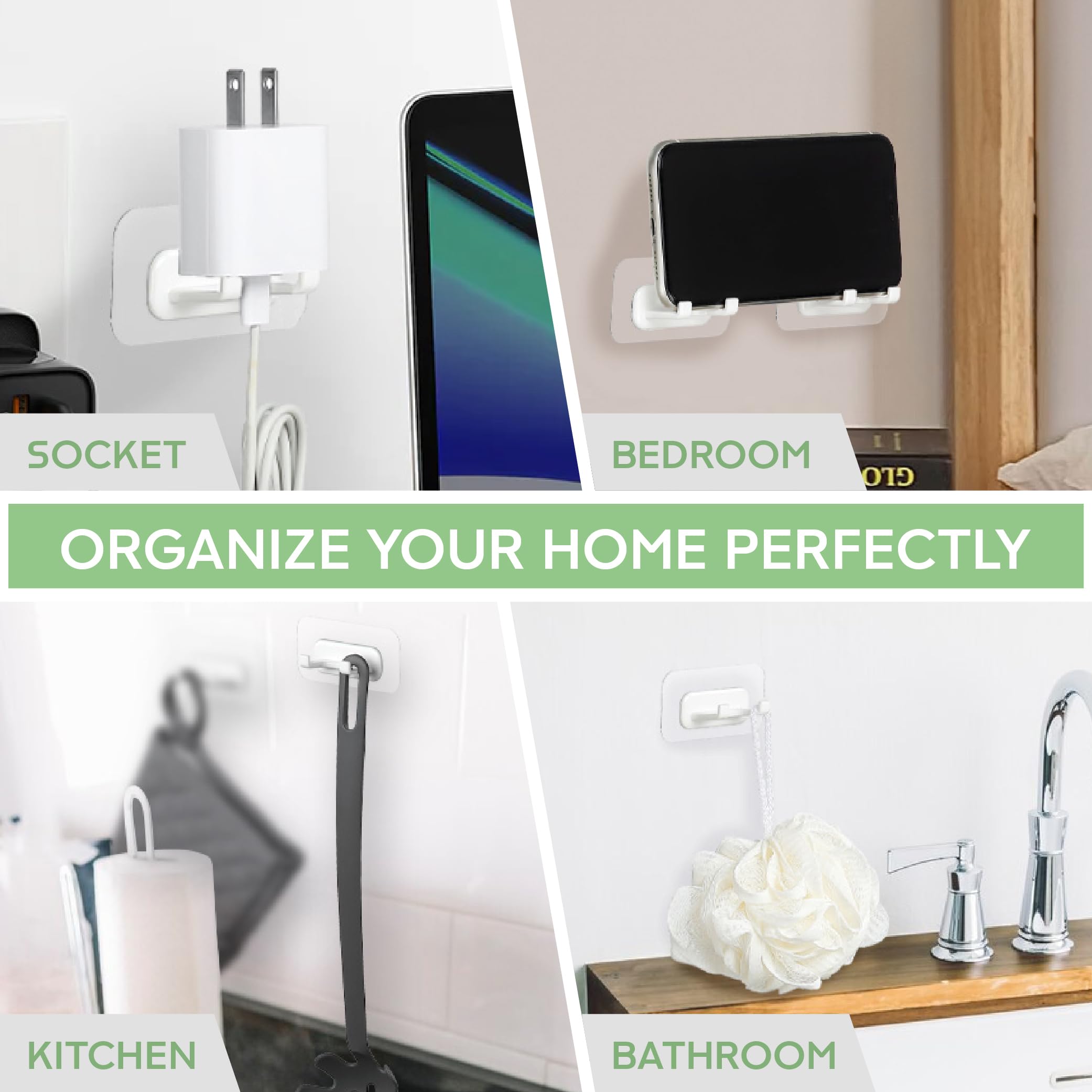 Self-Adhesive Shower Razor Holder - 2 Pack Waterproof Hooks for Bathroom & Kitchen - Removable & Reusable for Towels, Bath Accessories - White - Perfect for Shower Organization & Small Space Storage