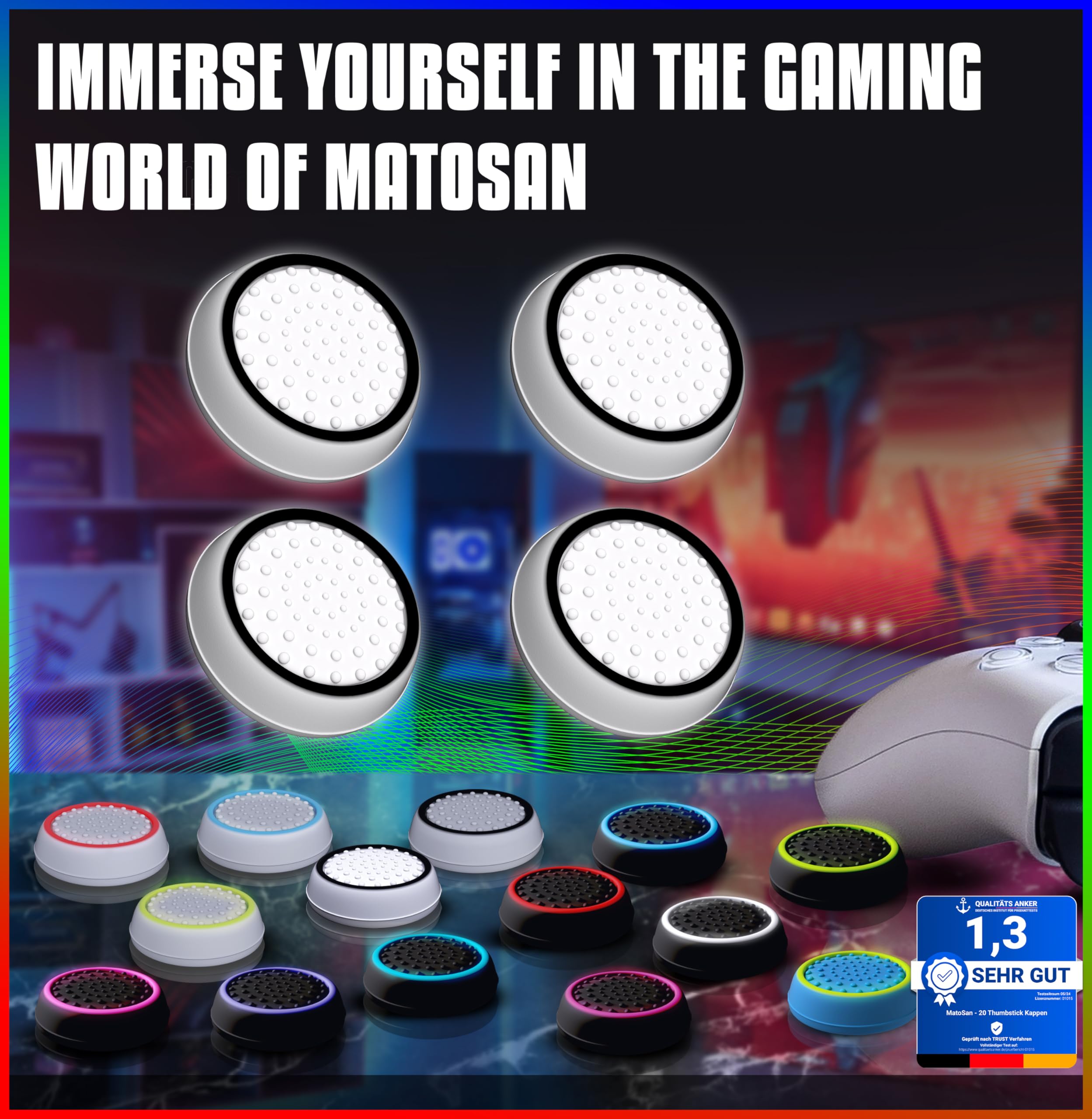 MatoSan® SpaceSan PS5 Controller Grip Caps - Aim Assist Grip for PS5, Xbox One, Series X/S, Switch Pro & PS4 - Joystick Protection & Thumbstick Attachments - Perfect for FPS Gaming & Long Play Sessions