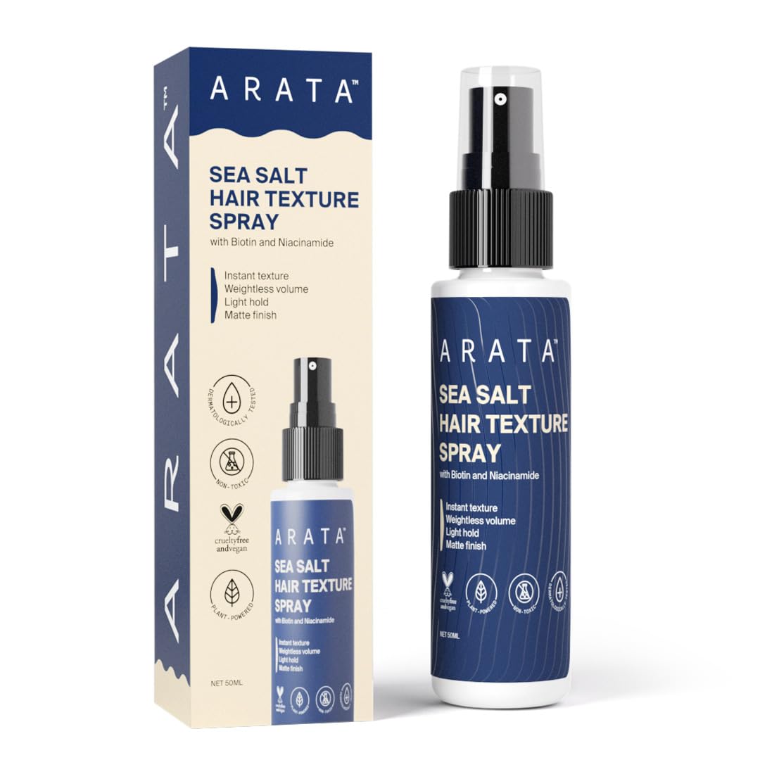 Arata Sea Salt Hair Texture Spray - 50ml | Niacinamide & Biotin Enriched | Volumizing & Texturizing Spray for Beachy Waves | Matte Finish | Alcohol-Free Formula for Men & Women | Works on All Hair Types | Perfect for Styling, Travel & Everyday Use