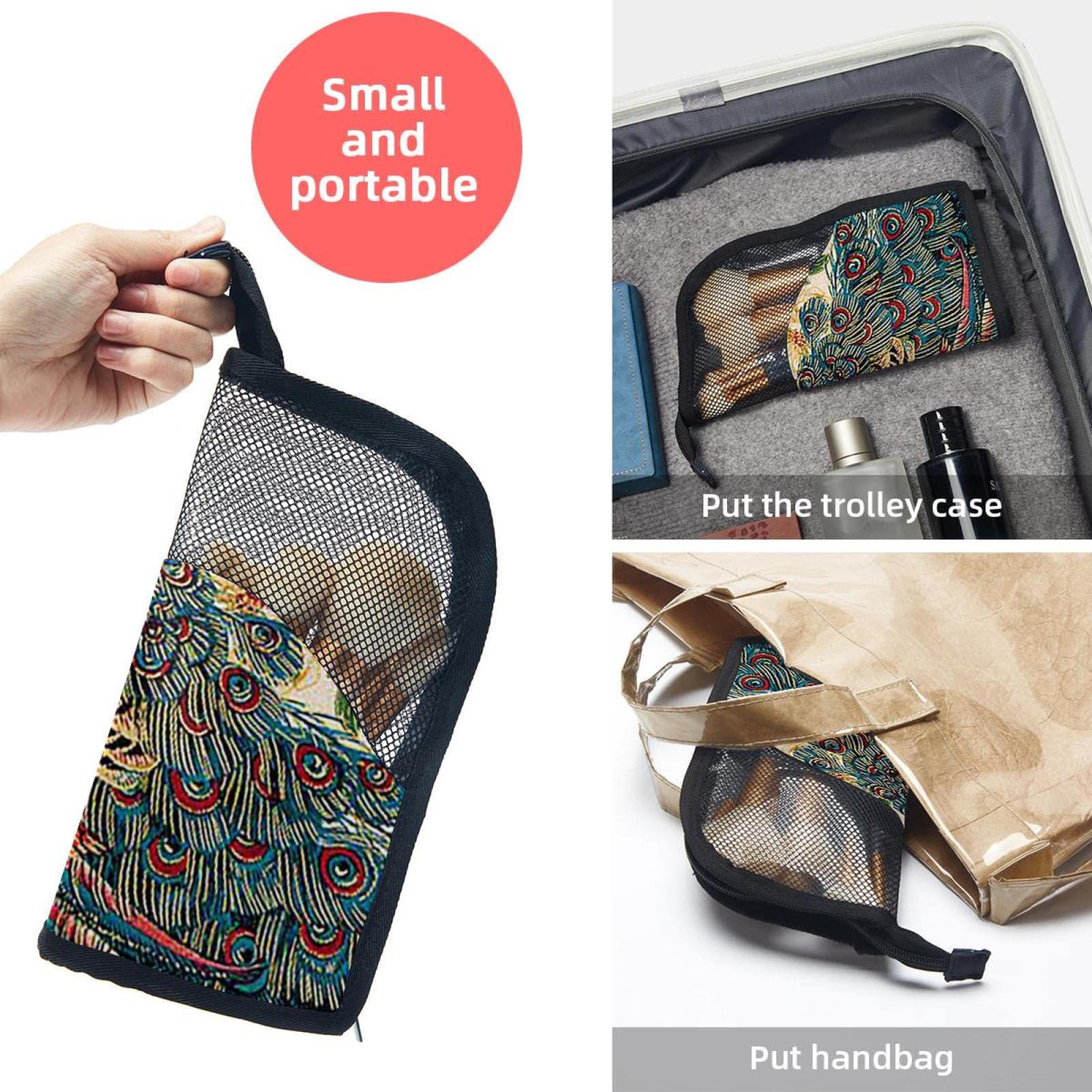 12-Piece Makeup Brush Organizer Bag with Peacock Flower Design - Portable Travel Cosmetic Brush Holder Case for Professional Makeup Artists & Beauty Enthusiasts - Perfect for Home, Travel, and Salon Use