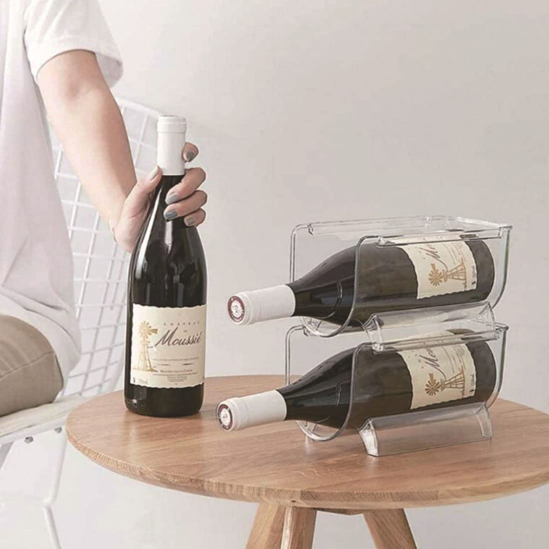 Stackable Plastic Wine Rack & Water Bottle Organizer for Countertop, Refrigerator, Cabinet - 2 Bottle Storage Solution | Perfect for Kitchen Organization, Small Space Saving & Beverage Display
