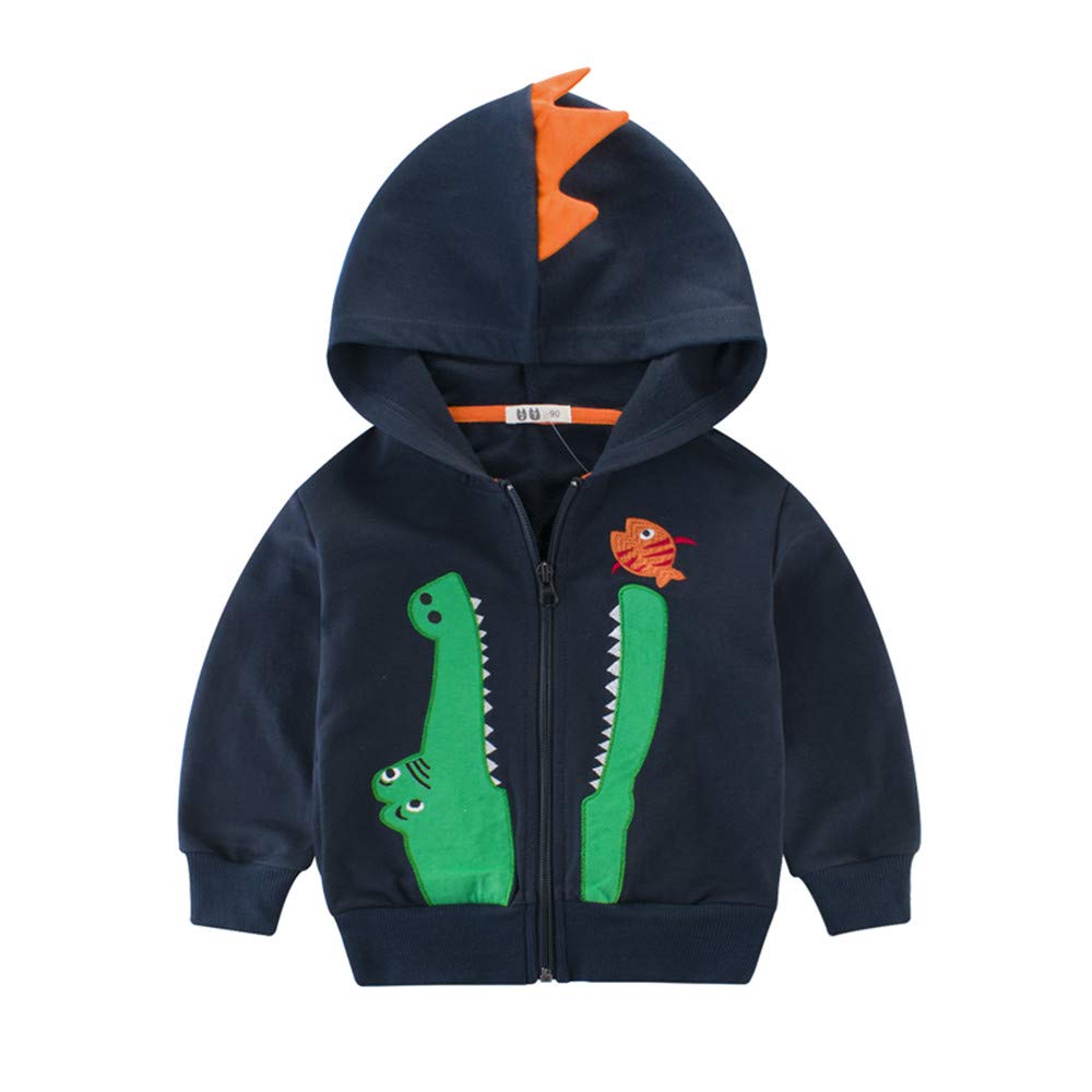 LitBud Boys Dinosaur Hooded Jacket - Cute Cartoon Dinosaur Zipper Coat for Toddlers 1-7 Years | Warm Spring & Fall Outerwear for Playdates, Preschool & Outdoor Adventures