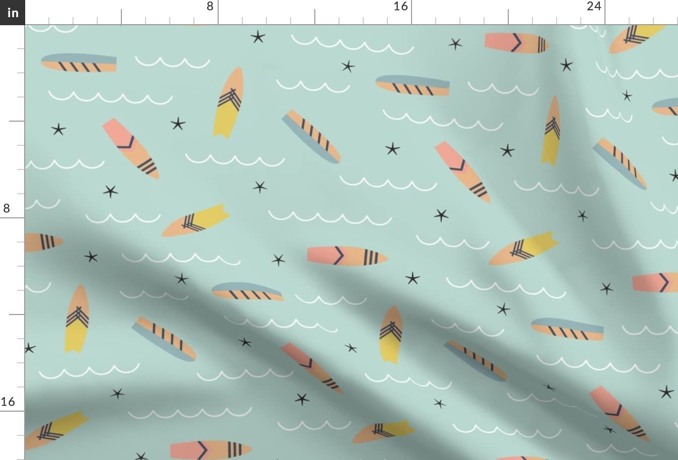 Premium Spoonflower Fabric - Ocean Surfing Surfboard Nautical Beach Print on Soft Minky Fabric (Fat Quarter) for DIY Sewing Projects, Baby Blankets, Quilt Backing & Plush Toys - Perfect for Coastal Nursery Decor & Beach-Themed Crafts