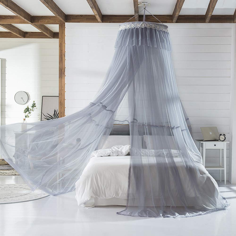 Elegant Mengersi Bed Canopy Curtains with Mosquito Net & Star Design for Girls, Boys & Adults - Perfect for Bedroom Decor, Gaming & Relaxation (Gray-Blue)