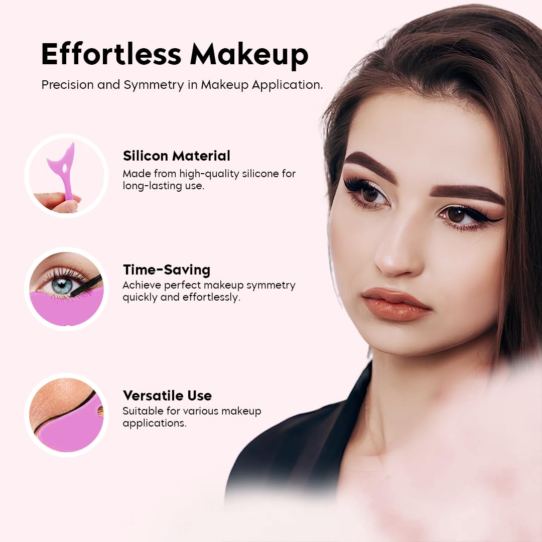 Gleva 4-in-1 Reusable Silicone Mascara Guard & Eyeliner Tape - Upper & Lower Eye Lash Shield, Eyeshadow & Eyebrow Stencil - Perfect Makeup Tool for Beginners (Pink) | Great for Smudge-Free Mascara Application & Precise Eyeliner Looks