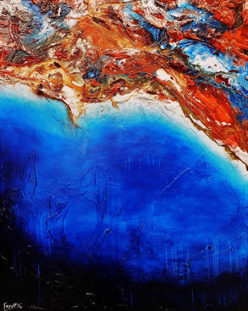Coastal Silk 120cm x 150cm Blue Orange Textured Abstract Canvas Art - Modern Wall Decor for Living Room, Bedroom & Office