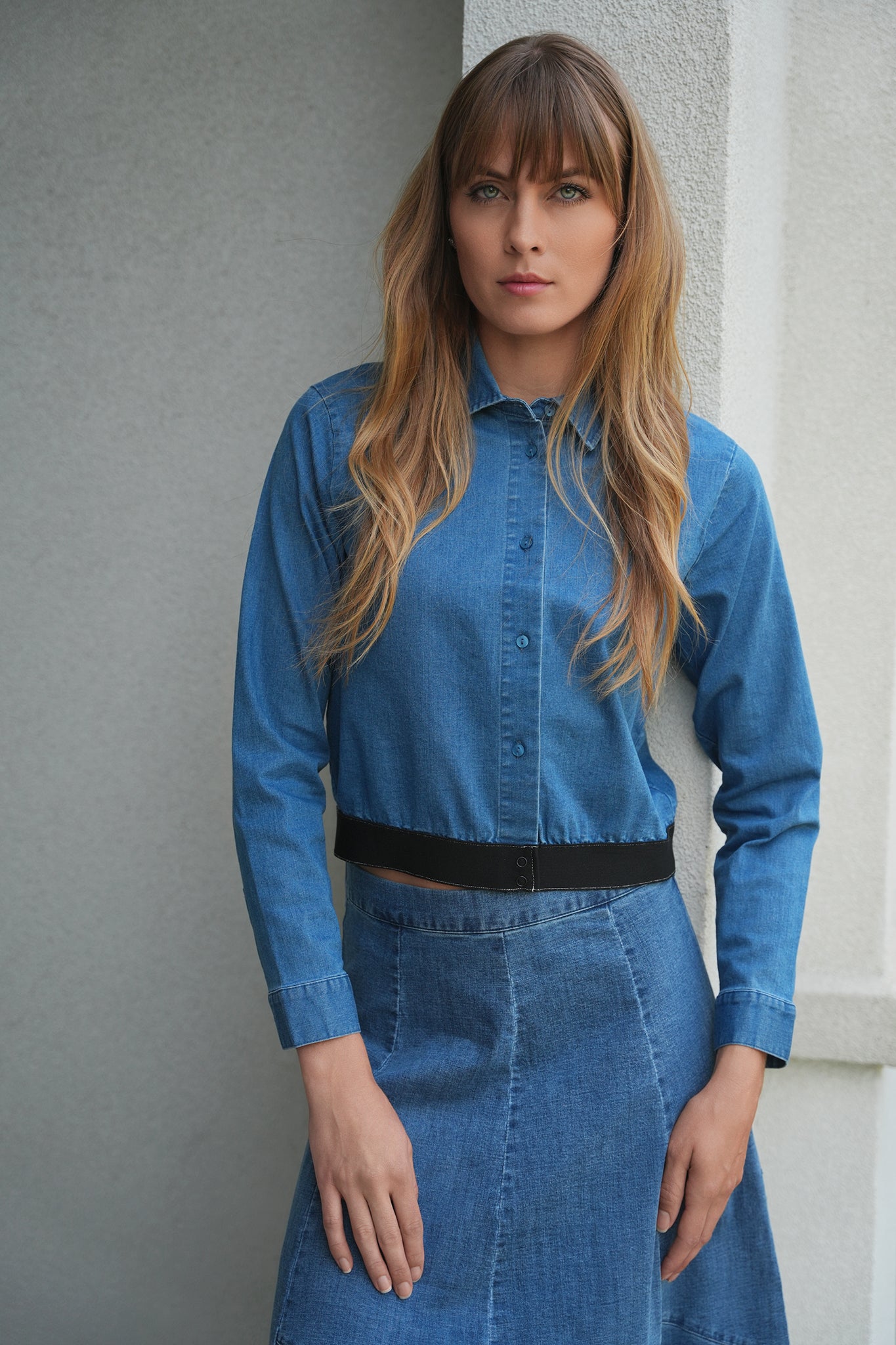 Cropped Stretch Denim Shirt for Women - Comfortable & Stylish Casual Top for Everyday Wear, Outings, and Layering