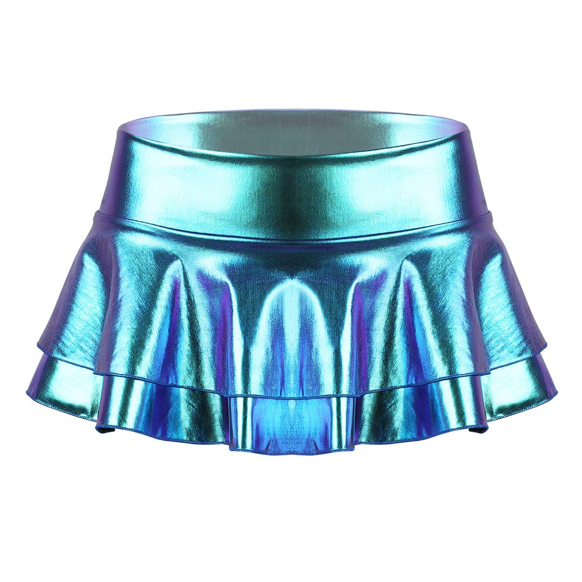 Shiny Metallic Mini Skirt for Women - Double Layered Ruffle Pleated Party Skirt | Clubwear, Rave Outfits, Dance Costumes & Night Out Fashion