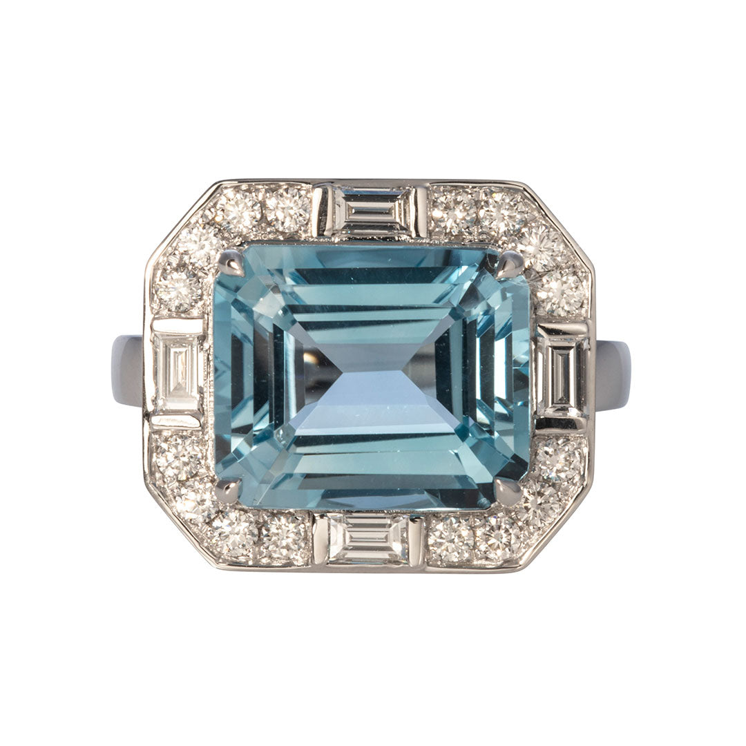 Emerald Cut Blue Topaz & Diamond 18K White Gold Ring for Women - Elegant Wedding, Engagement & Anniversary Jewelry Gift