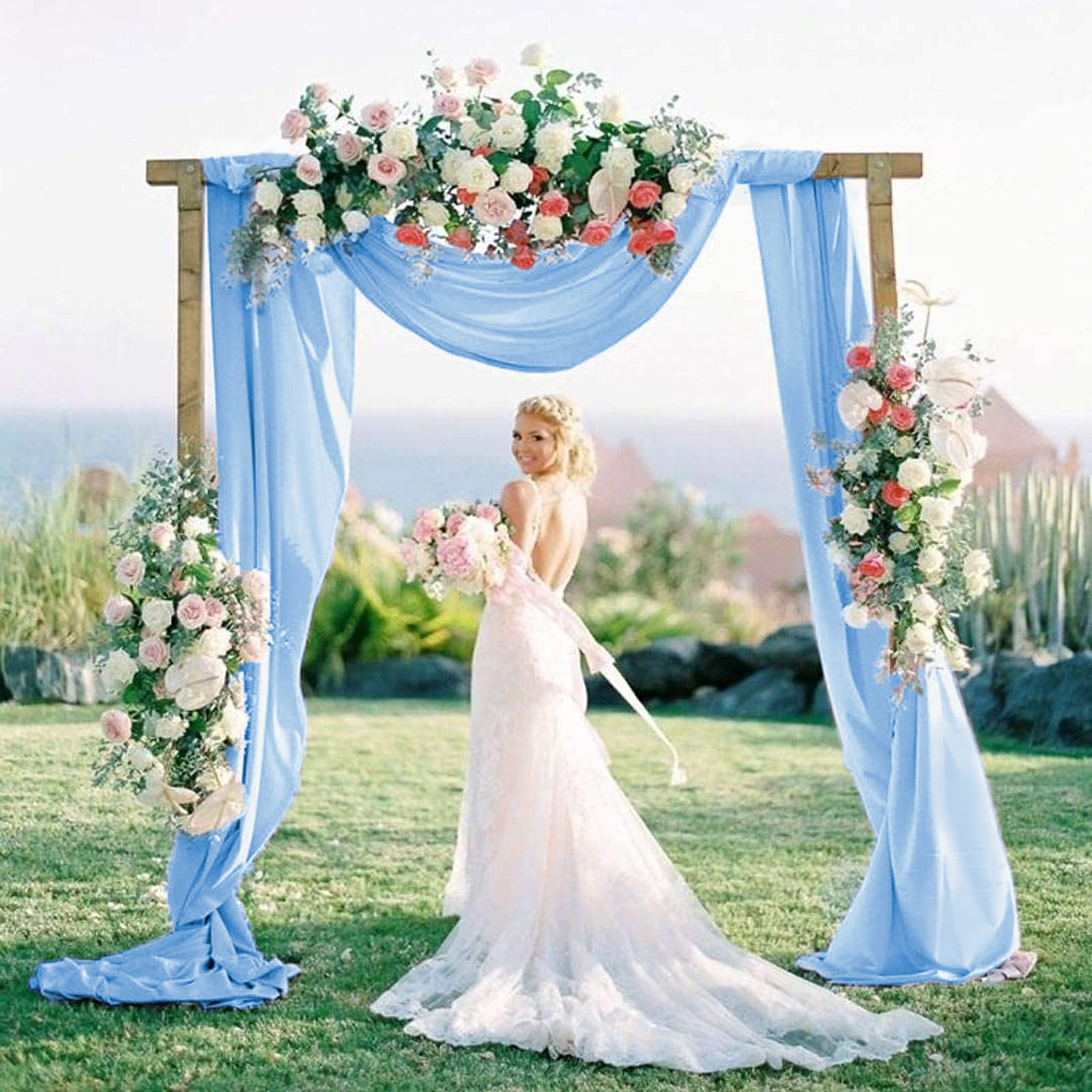 ShinyBeauty Baby Blue Chiffon Wedding Arch Draping Fabric - 29