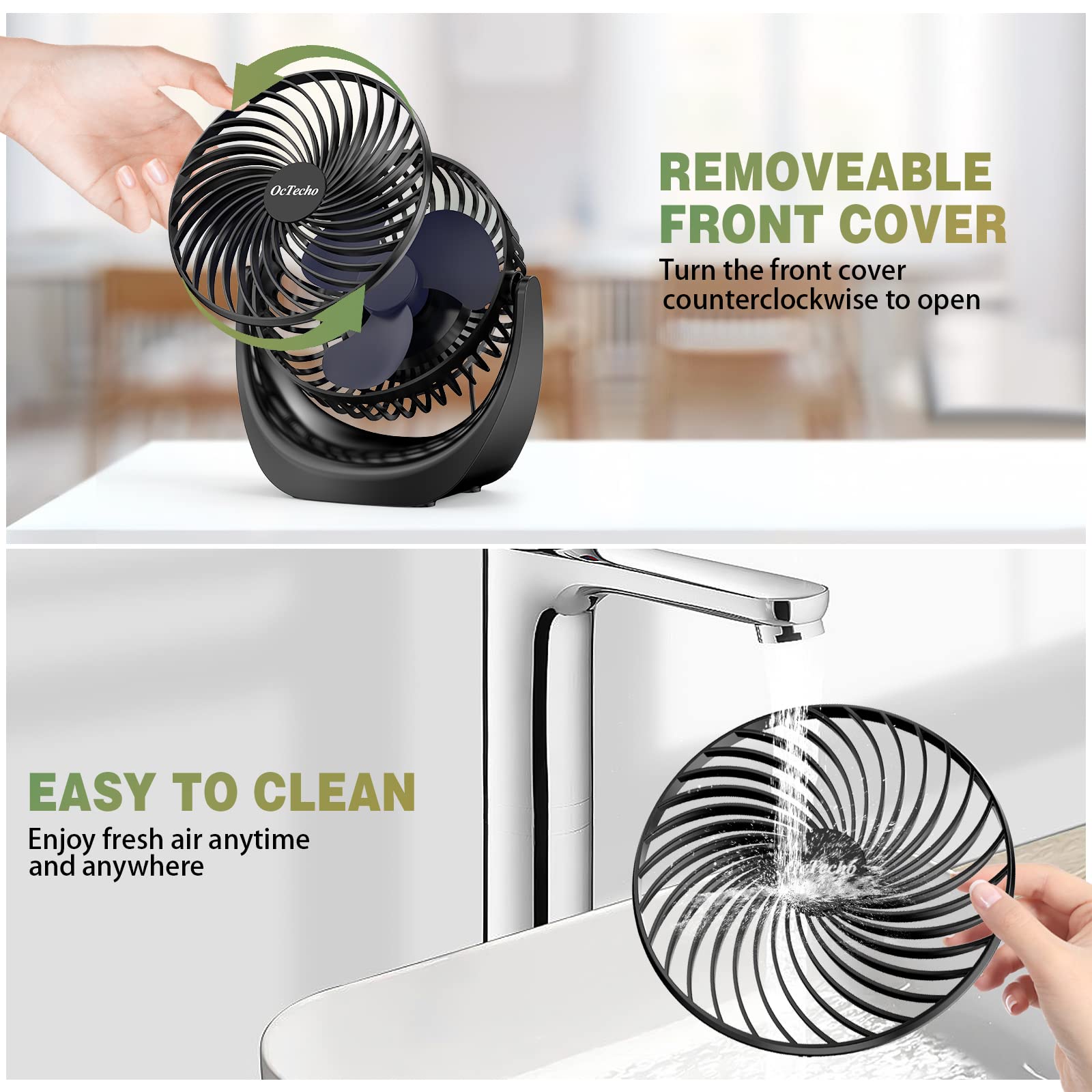 OcTecho USB Mini Desk Fan - Quiet Portable Small Fan with Strong Airflow, 5 Speed Settings & 360° Rotation - Perfect for Office, Home, Travel, Camping & Outdoor Use - Upgraded Version