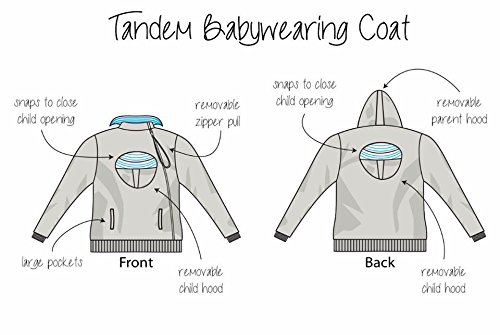 RooCoat Tandem Baby Carrier & Maternity Winter Coat - Charcoal Gray Stripes XL - Hands-Free Babywearing for Parents, Nursing Jacket for Moms, Perfect for Outdoor Walks & Errands