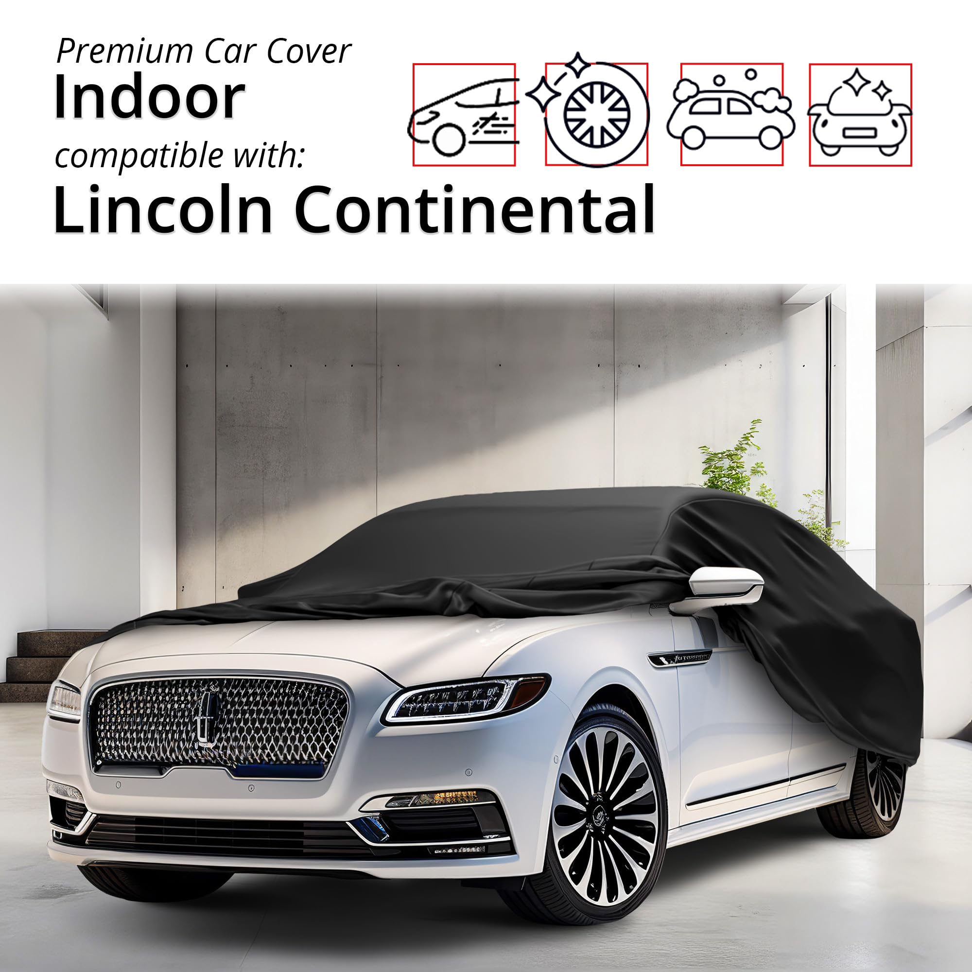 Scratch-Resistant Indoor Car Cover for Lincoln 2020 Continental - Black Satin Ultra Soft Material with Warranty | Car Accessories for Garage Storage & Vehicle Protection
