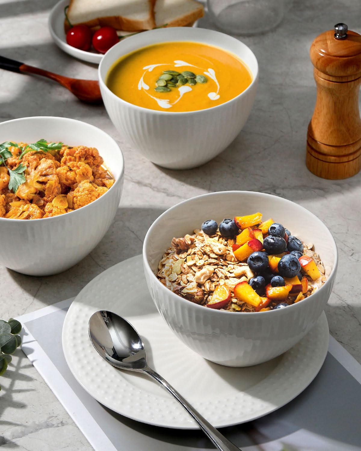 Nutriups 6-Pack 25oz Ceramic Soup & Cereal Bowls - 5.5 Inch Deep Oatmeal, Chili & Salad Bowls - Oven & Microwave Safe White Dinnerware Set - Perfect for Breakfast, Family Meals & Entertaining