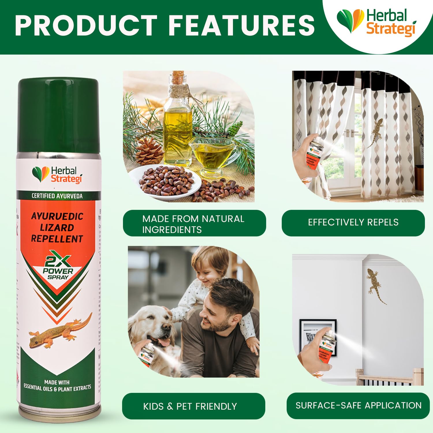 **Herbal Strategi Ayurvedic Lizard Repellent Spray - 200ml | 100% Natural & Chemical-Free | Safe for Babies & Pets | Certified Ayurvedic | Keep Lizards Away from Home, Kitchen, & Garden**