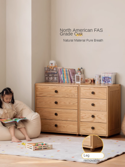 Solid Oak Wood Modern Nordic Kids Storage Cabinet - Multifunctional Organizer for Toys, Books & Clothes | Perfect for Nursery, Playroom & Bedroom Organization