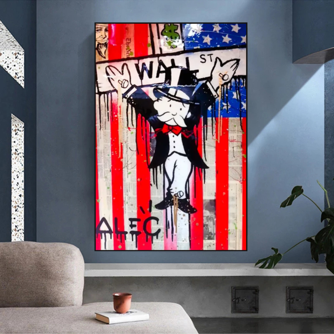 Alec Monopoly Millionaire Wall Street USA Canvas Wall Art - Modern Home Decor for Living Room, Office & Gallery