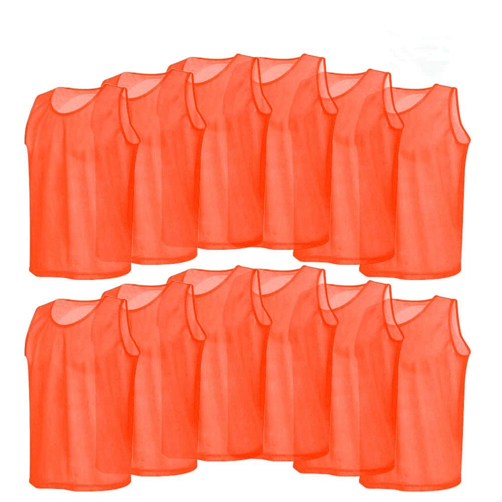 12 Pack Breathable Mesh Scrimmage Vests for Adults - Lightweight Training Bibs & Pinnies for Soccer, Football, Basketball (Orange) - Perfect for Team Sports, PE Classes & Outdoor Activities