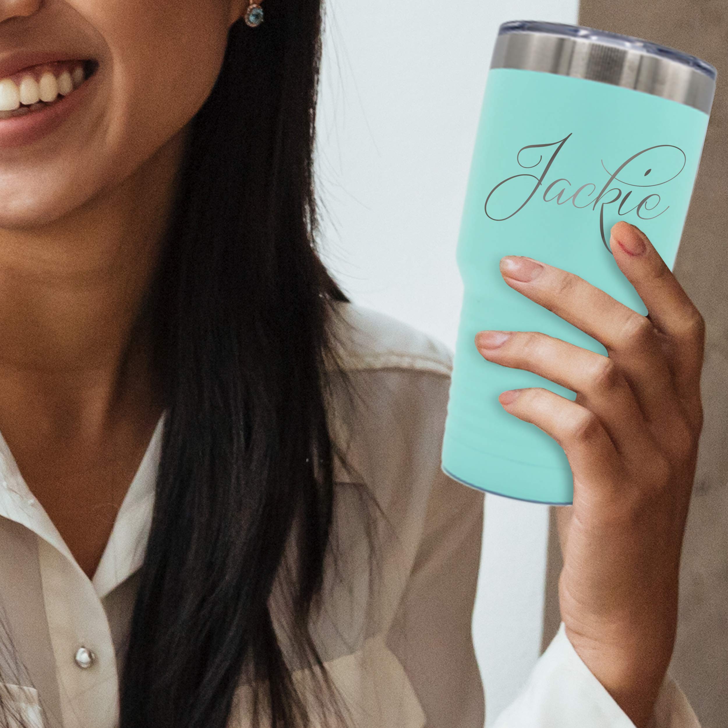 Personalized Engraved 30 oz Teal Blue Vacuum Insulated Stainless Steel Travel Tumbler - Double Wall Thermal Cup with Custom Name - Perfect for Coffee, Tea & Cold Drinks at Work, Gym or Outdoor Adventures