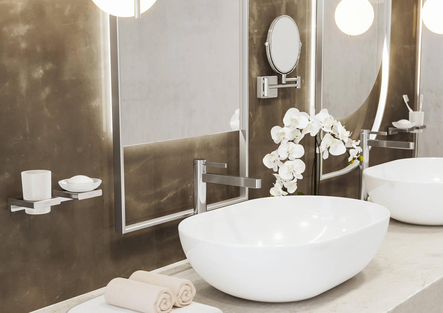 AddStoris Toothbrush Tumbler - Chrome 41749000 Hansgrohe | Stylish Bathroom Organizer for Travel & Home Use