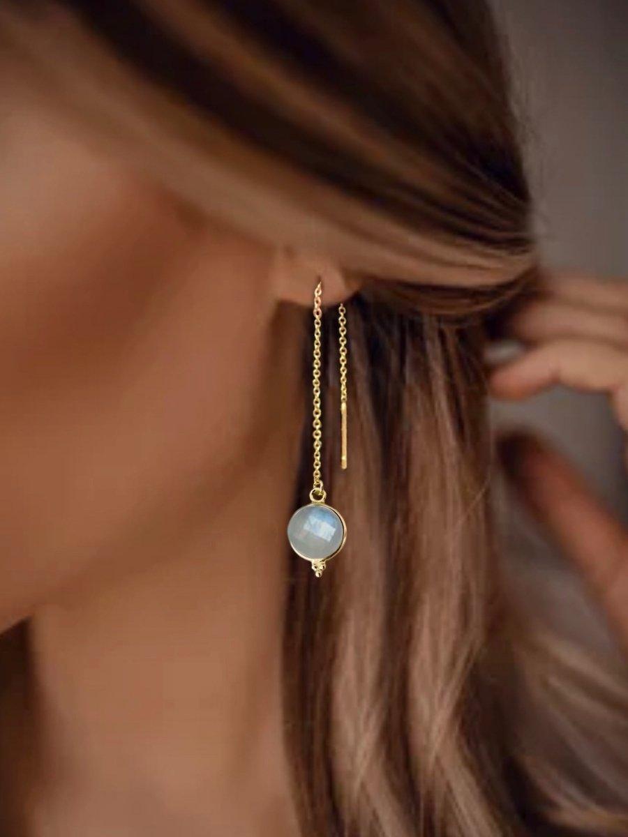 Laihas Free Spirit Gold Moonstone Threader Earrings – Dainty Boho Jewelry for Women, Perfect for Everyday Wear & Special Occasions