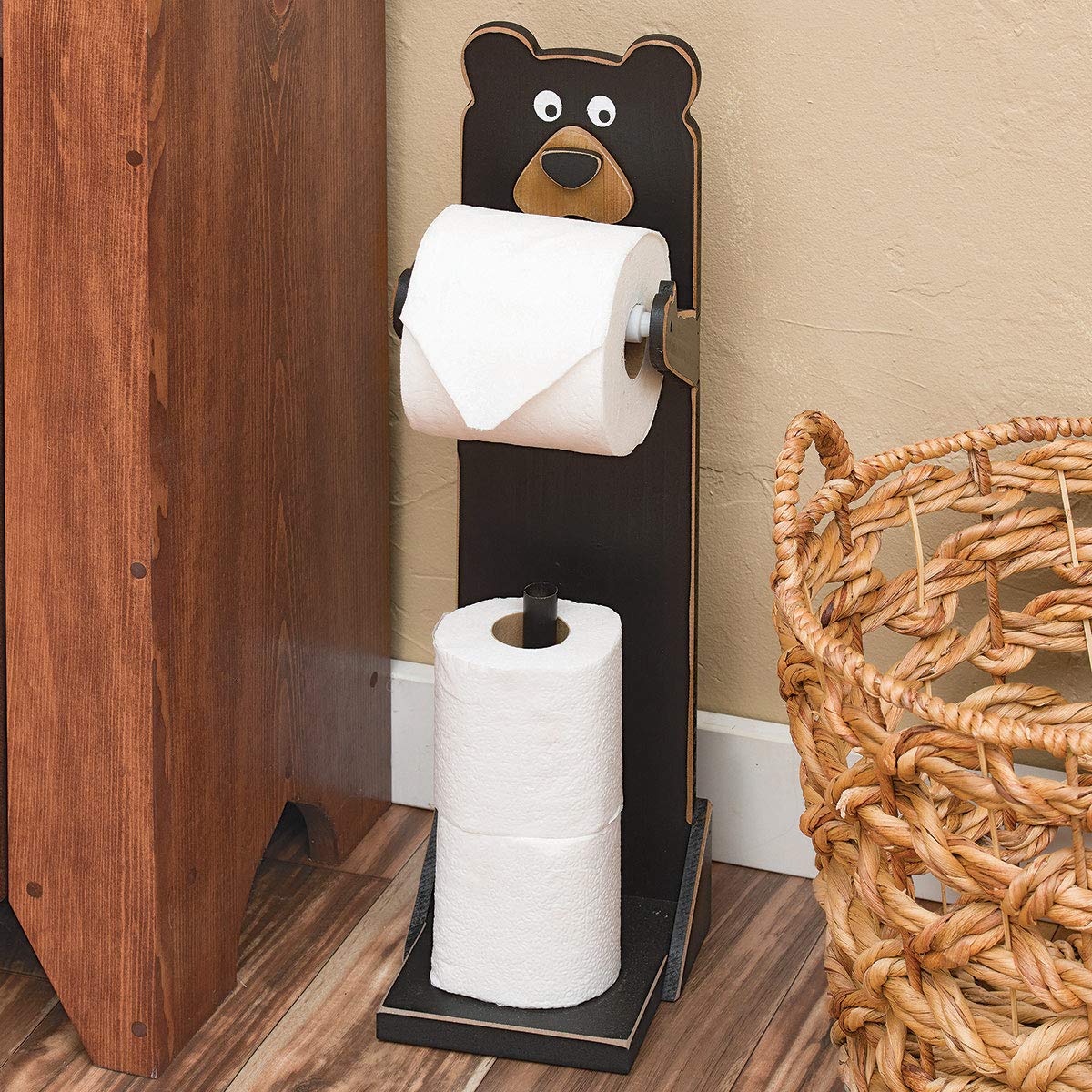 BLACK FOREST DECOR Whimsical Bear Standing Toilet Paper Holder - Unique Bathroom Decor for Rustic, Farmhouse & Cabin Style Homes - Perfect Gift for Bear Lovers