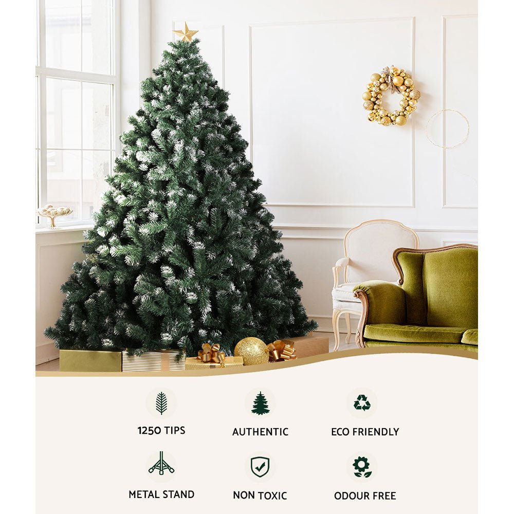 2.1M Artificial Christmas Tree with 1250 Snowy Tips - Premium Xmas Decor for Home, Office & Holiday Parties
