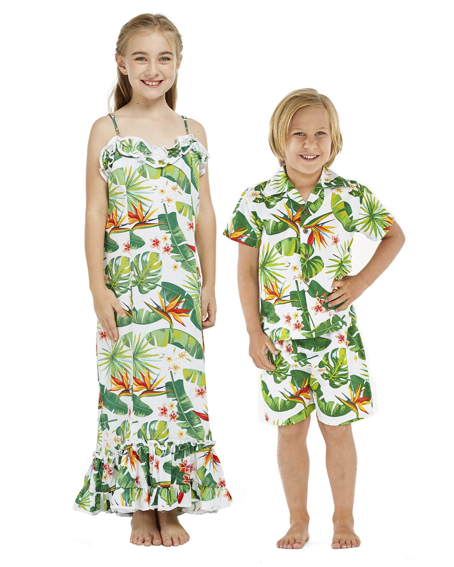 Stylish Matching Hawaiian Muumuu Luau Outfits for Siblings - Boys & Girls Tropical Print Dresses - Perfect for Family Beach Vacations, Luau Parties & Summer Photoshoots