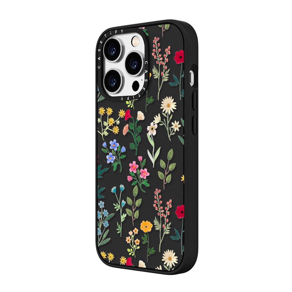 CASETiFY Impact Case for iPhone 15 Pro - 4X Military Grade Drop Protection (8.2ft Tested) - Flower Print Design - Spring Botanics Collection - Matte Black - Durable Phone Cover for Outdoor Activities & Daily Use