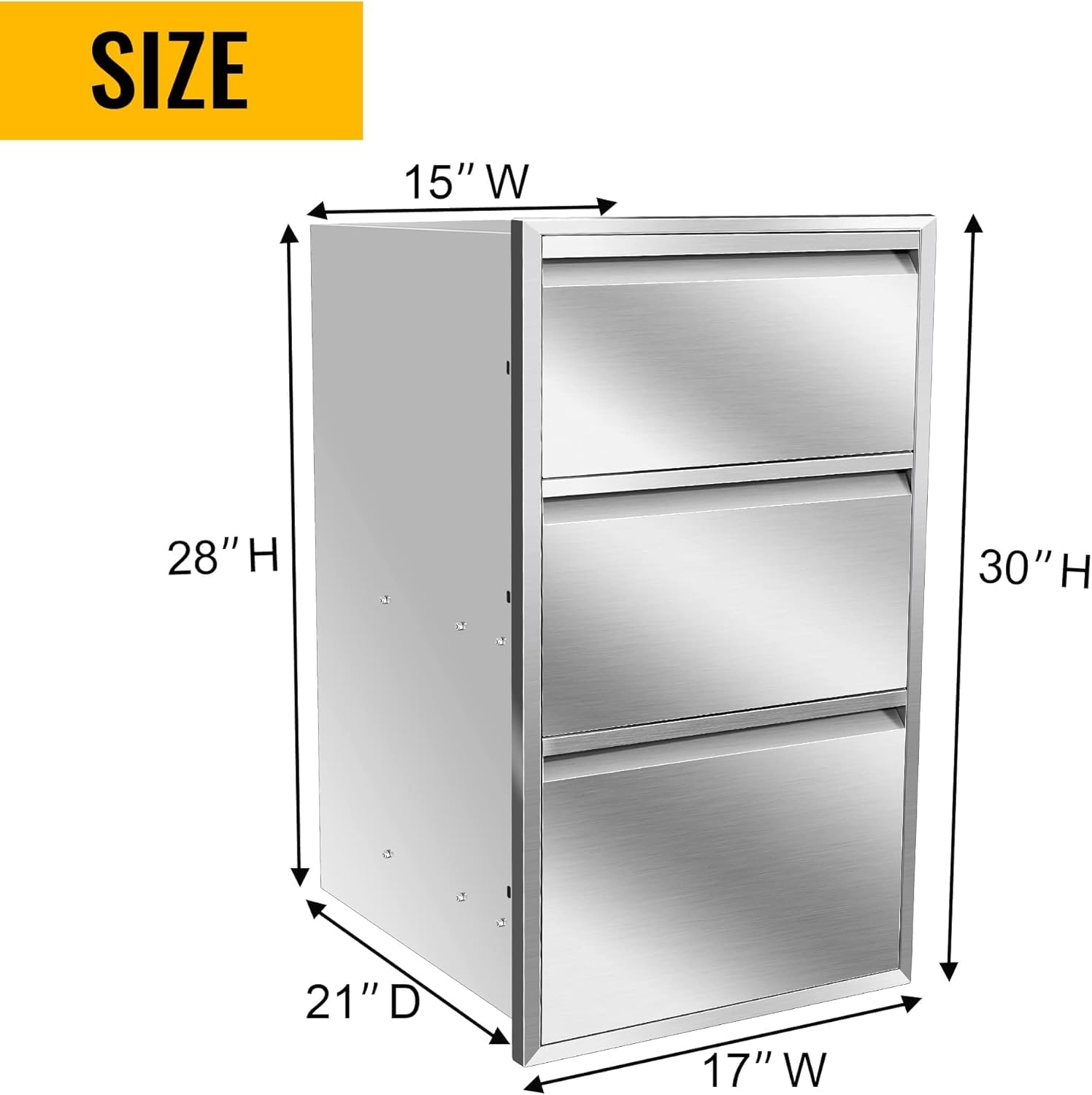 Stainless Steel Outdoor BBQ Drawer for Kitchen Island - 17W x 30H x 21D Inch Flush Mount Storage Cabinet with Handles - Perfect for Grilling Accessories Organization in Backyard Patio & Outdoor Cooking Areas