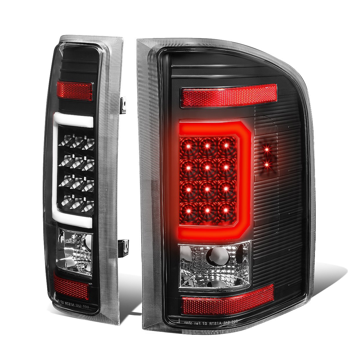 Auto Dynasty C-Shape LED Tail Lights Brake Lamps for 2007-2014 Chevy Silverado - Driver & Passenger Side, Black Housing with Clear Lens - Enhanced Visibility & Style for Night Driving & Custom Builds