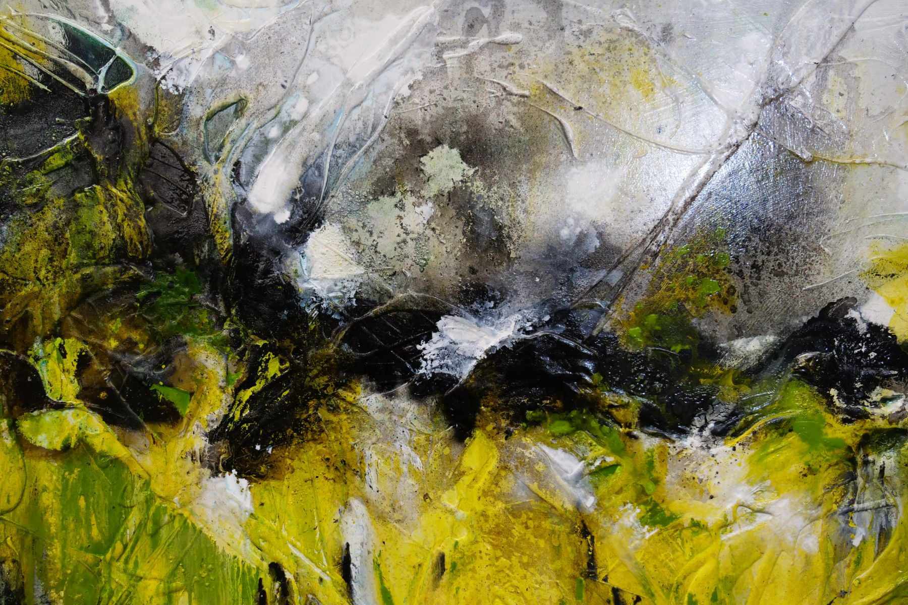 Green and White Textured Abstract Painting - 190cm x 100cm Lime Tonic Wall Art for Living Room, Bedroom & Office Decor | Modern Canvas Artwork