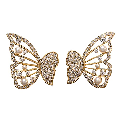 Elegant Pearl Dangle Earrings for Women - Vintage Minimalist Gold Stud Earrings with Diamond Accents & Cross Design | Perfect for Parties, Weddings & Everyday Wear (One Size)