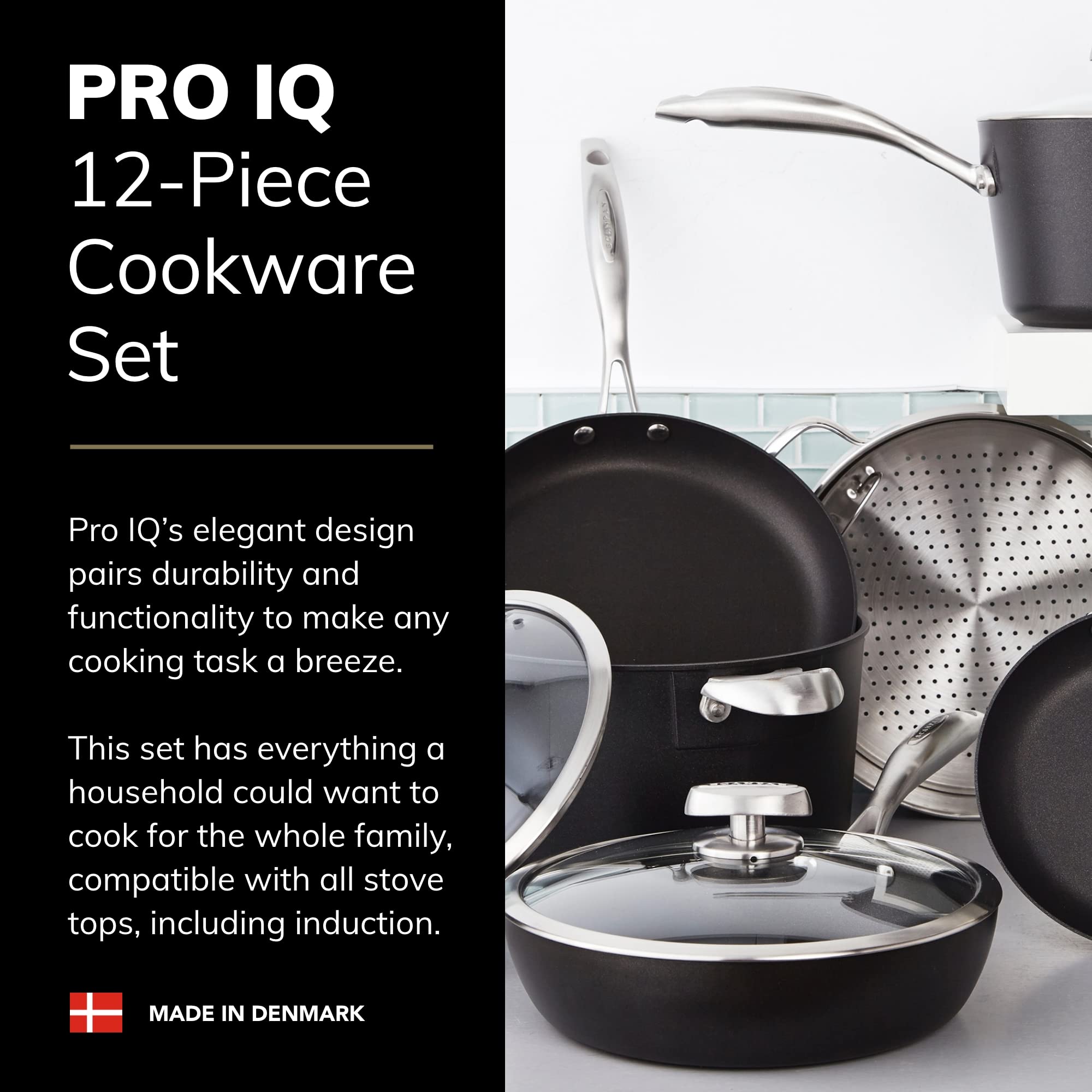 SCANPAN Pro IQ 12-Piece Nonstick Cookware Set - Premium Danish Handcrafted Pots & Pans - Oven, Dishwasher & Metal Utensil Safe - Perfect for Home Cooking, Professional Chefs & Gift Giving