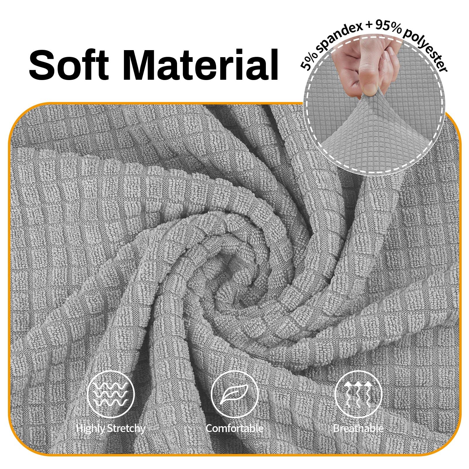 Stretchable Sofa Slipcover for 2-Cushion Loveseat - Pet-Friendly Jacquard Fabric with Small Checks (Medium, Silver) | Protects Furniture from Dogs & Cats | Perfect for Living Room, Apartment Decor