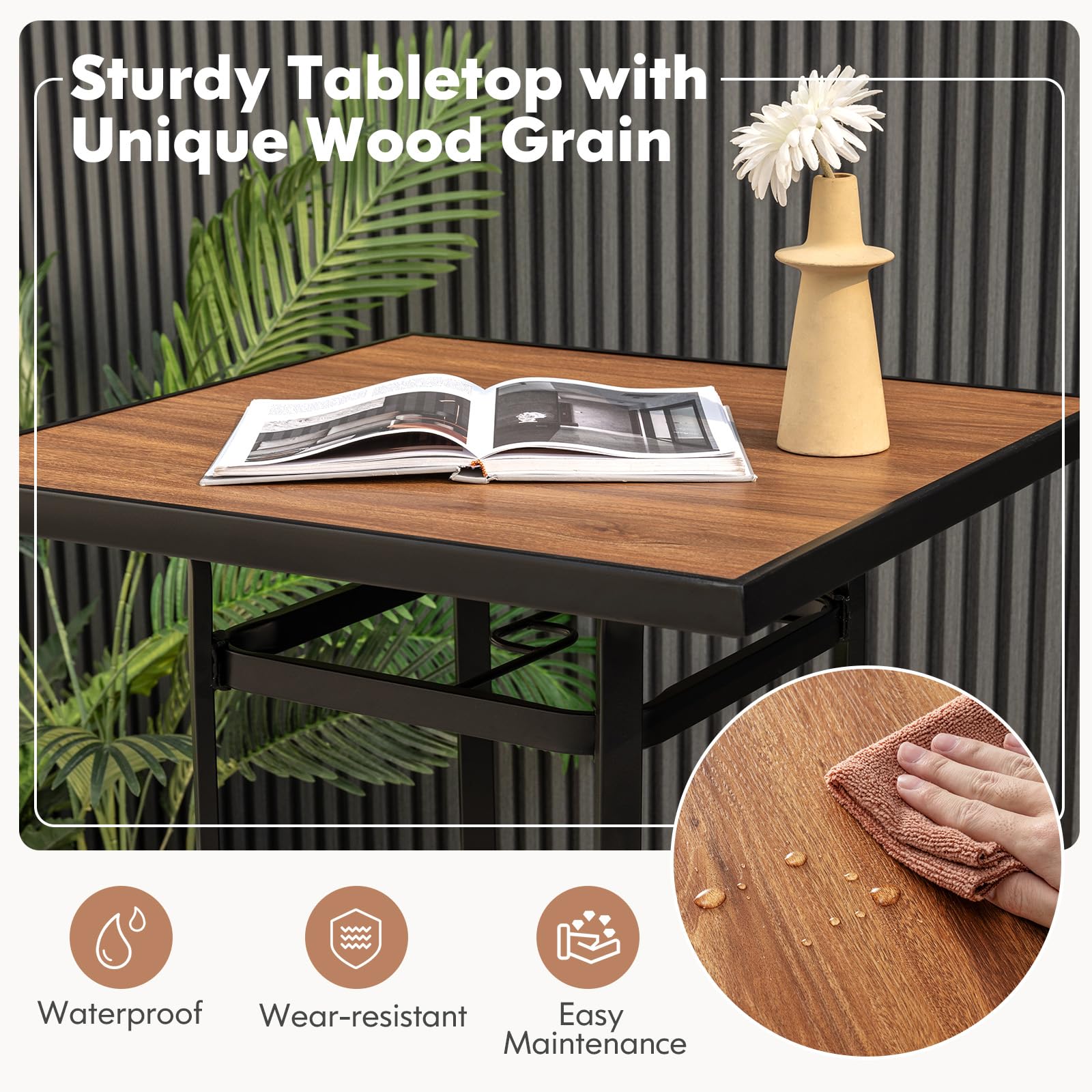 Tangkula 27.5 Inch Outdoor Bar Table - Square Patio High Top Table with 1.5