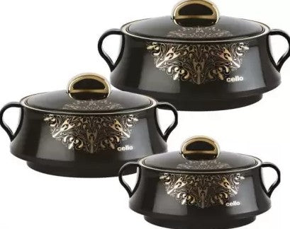Cello Midas 3-Piece Stainless Steel Thermoware Casserole Set (500ml, 1000ml, 1500ml) - Perfect for Meal Prep, Picnics & Food Storage